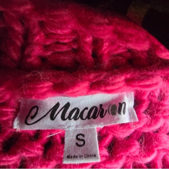 Oversized Pink Chunky Hand Knit Bubble Wool Lantern Sleeves Cardigan. Small - Picture 4 of 6